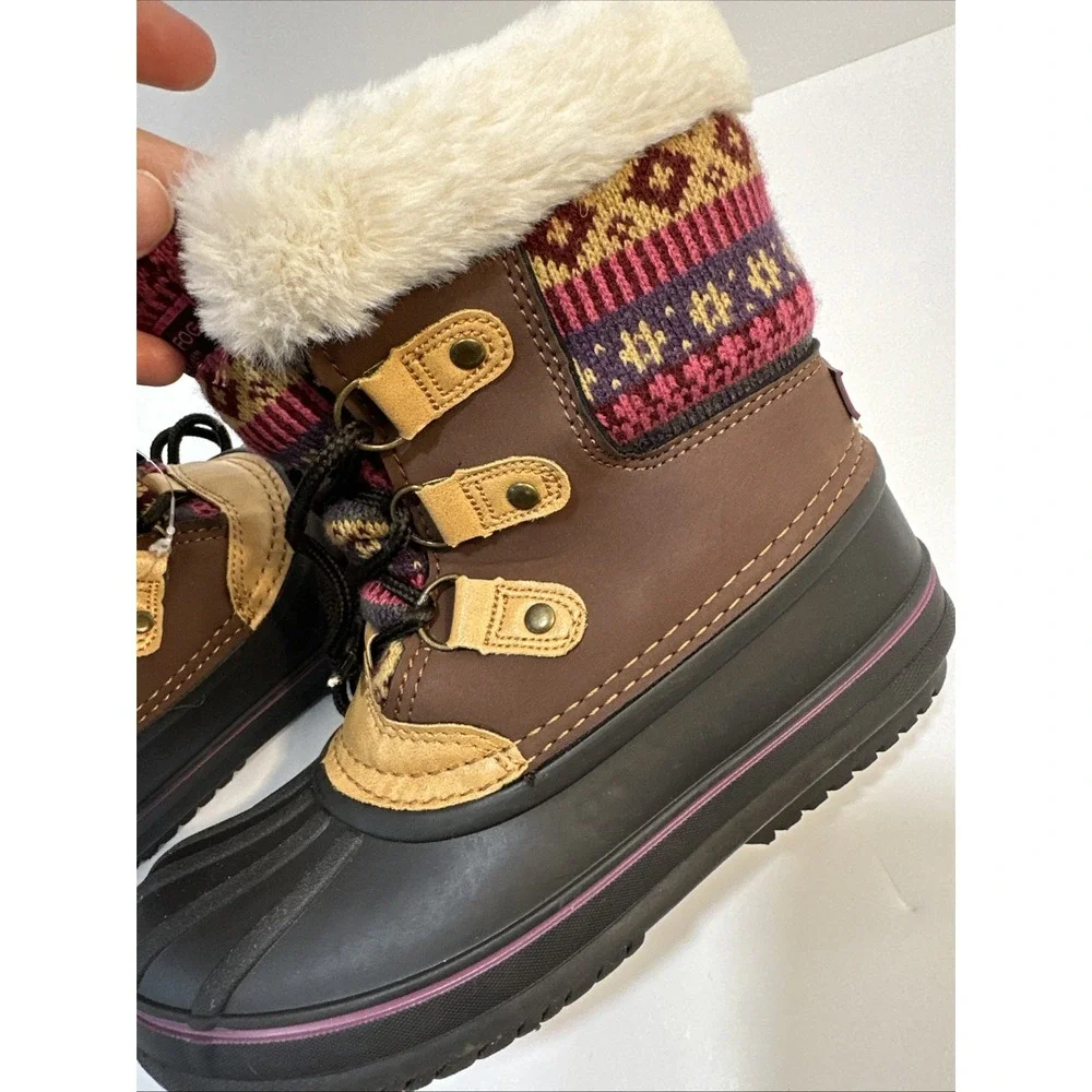 LONDON FOG Tottenham Cold Weather Warm Lined Snow Boots Girls Size 3 Pink Brown